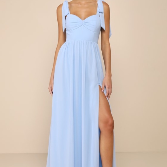 Lulus Radiant Charisma Light Blue Chiffon Ruched Tie-strap Maxi Dress - Size XL - Picture 1 of 1